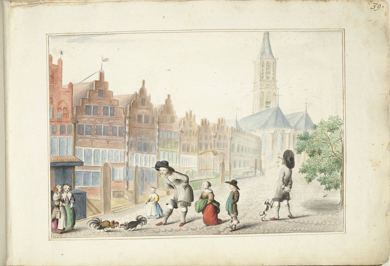 Hahnenkampf in der Sassenstraat in Zwolle von Gesina ter Borch