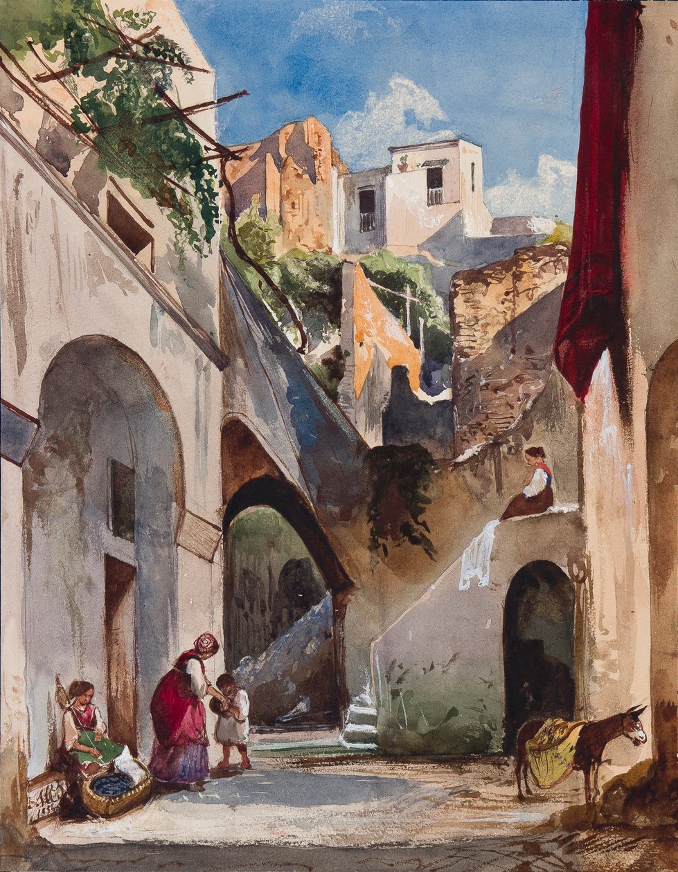Häuser an der Küste der Sorrentinischen Halbinsel, mit Ergänzungen von Prinzessin Maria Annunziata di Borbone, 1853 von Giacinto Gigante