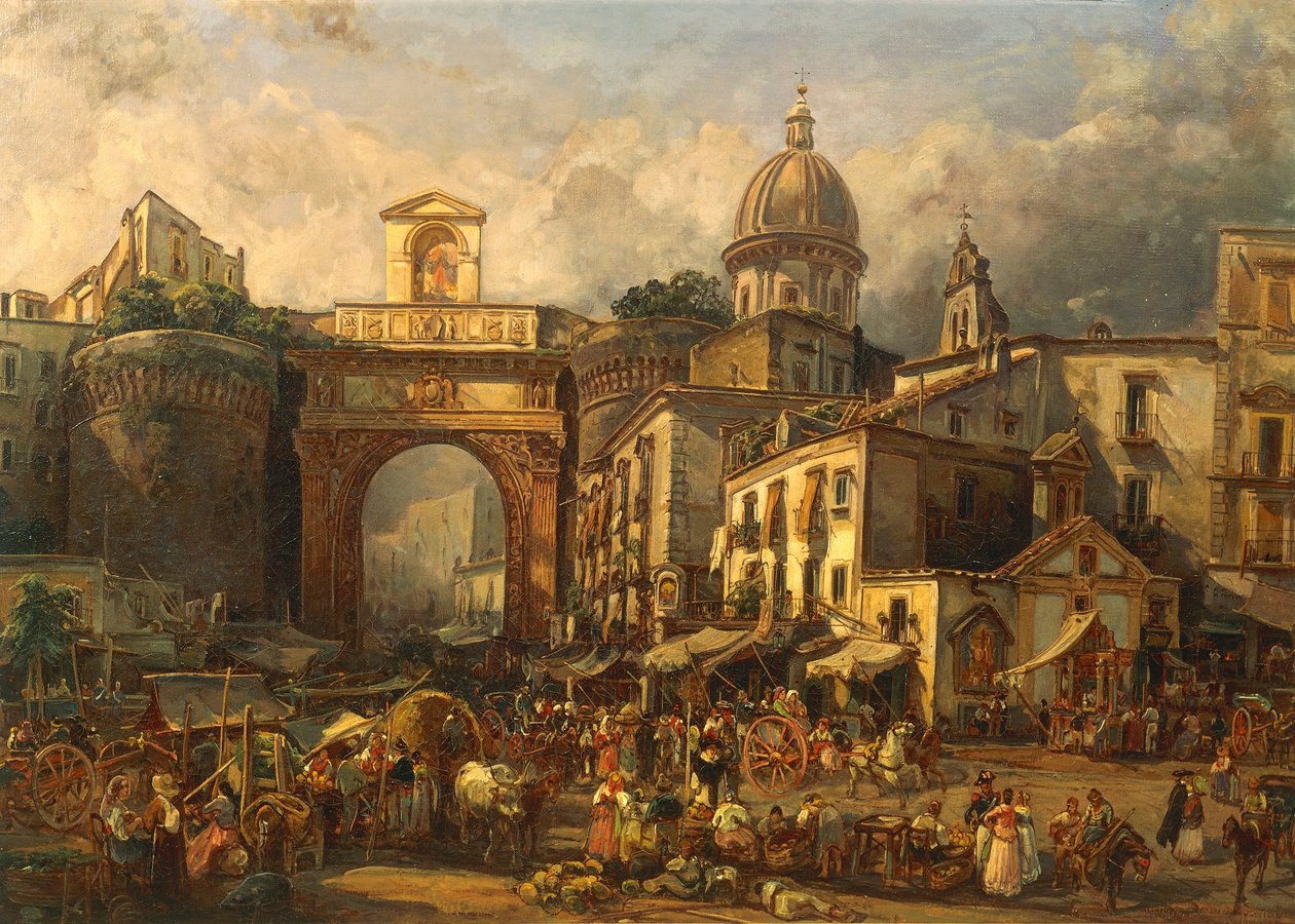 Italien, Neapel, Markt an der Porta Capuana von Giacinto Gigante von Giacinto Gigante