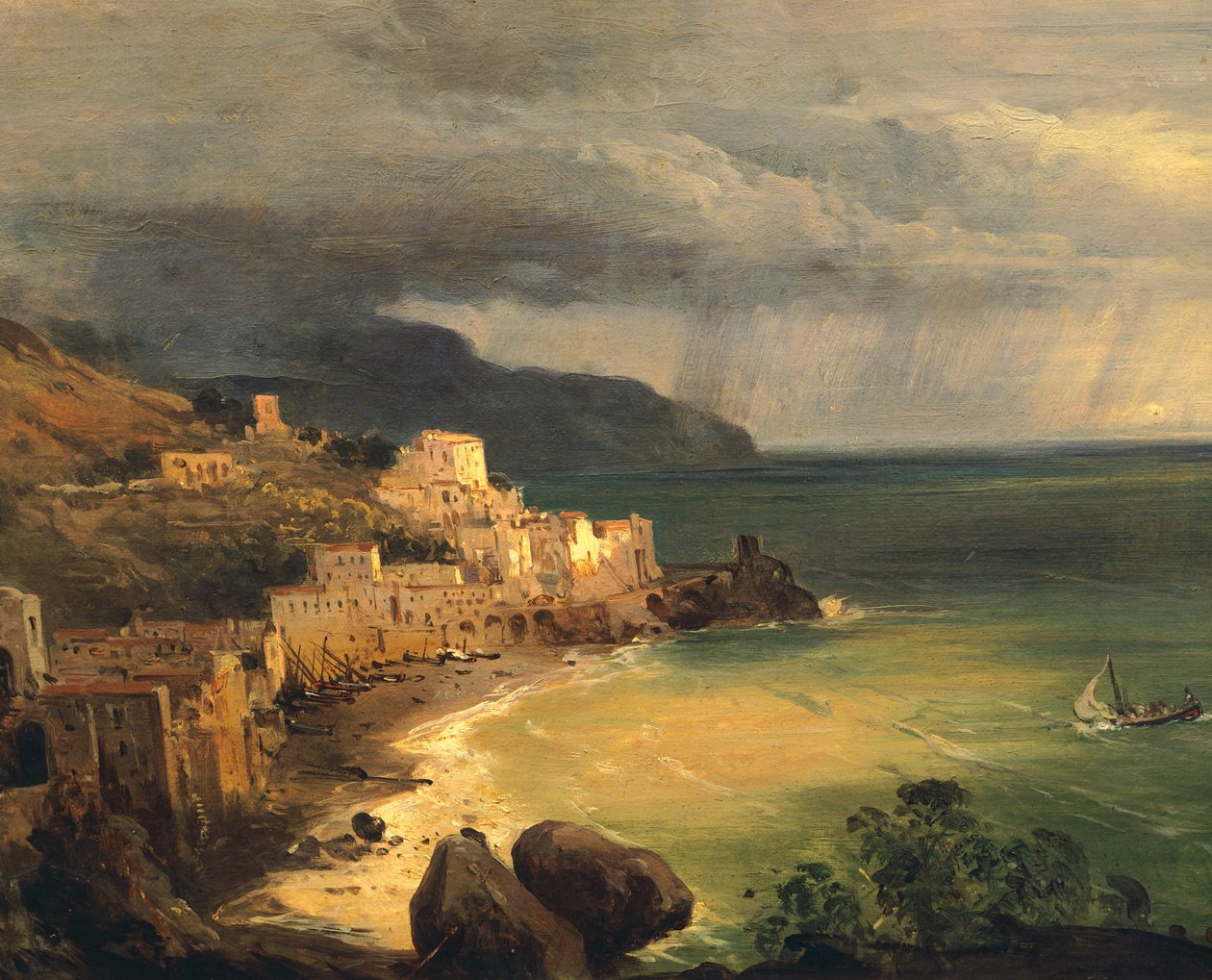 Sturm an der Amalfiküste und Golf von Neapel von Giacinto Gigante (1806-1876), Italien von Giacinto Gigante