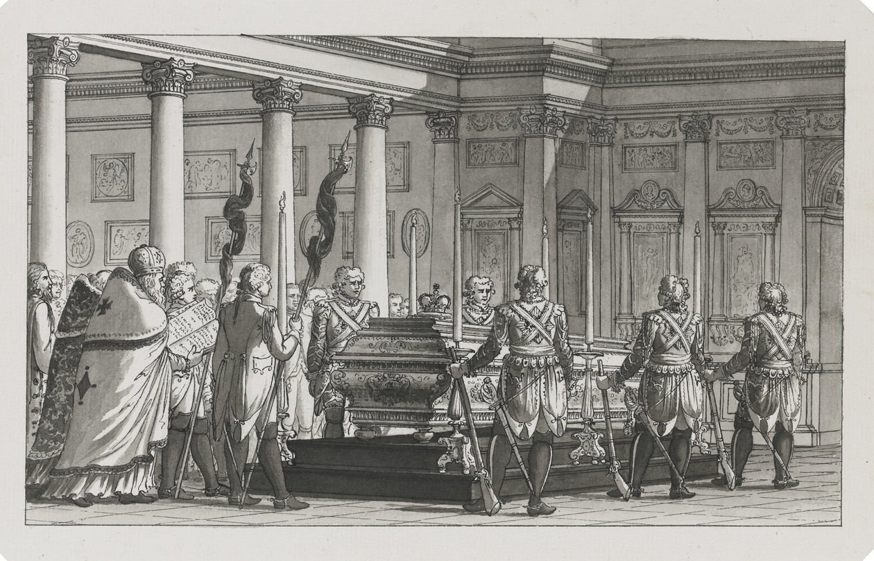 Der Kaiser Paul I. aufgebahrt mit einer Ehrenwache von Giacomo Antonio Domenico Quarenghi
