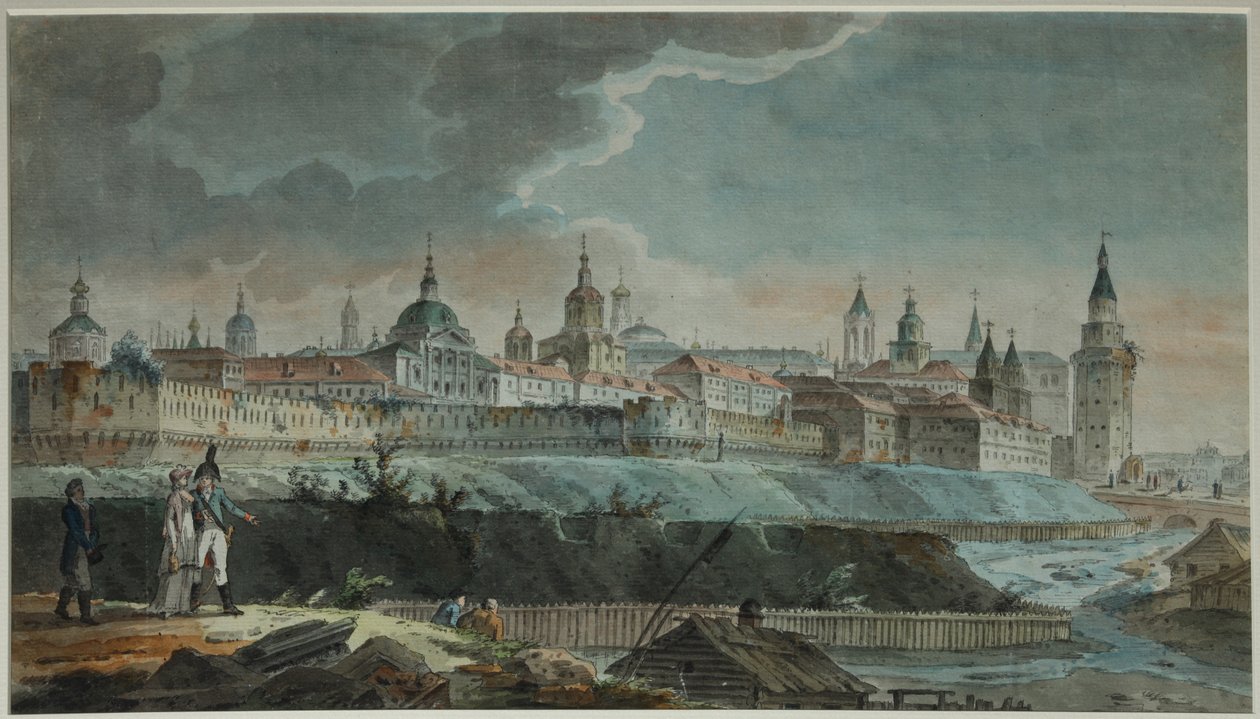Blick auf den Neglinnaya-Fluss und Kitay-gorod vom Petrovsky-Platz, 1790er Jahre von Giacomo Antonio Domenico Quarenghi