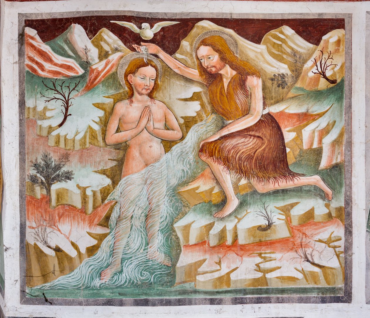 Johannes der Täufer tauft Jesus im Jordan (Detail) von Giacomo Borlone de Buschis