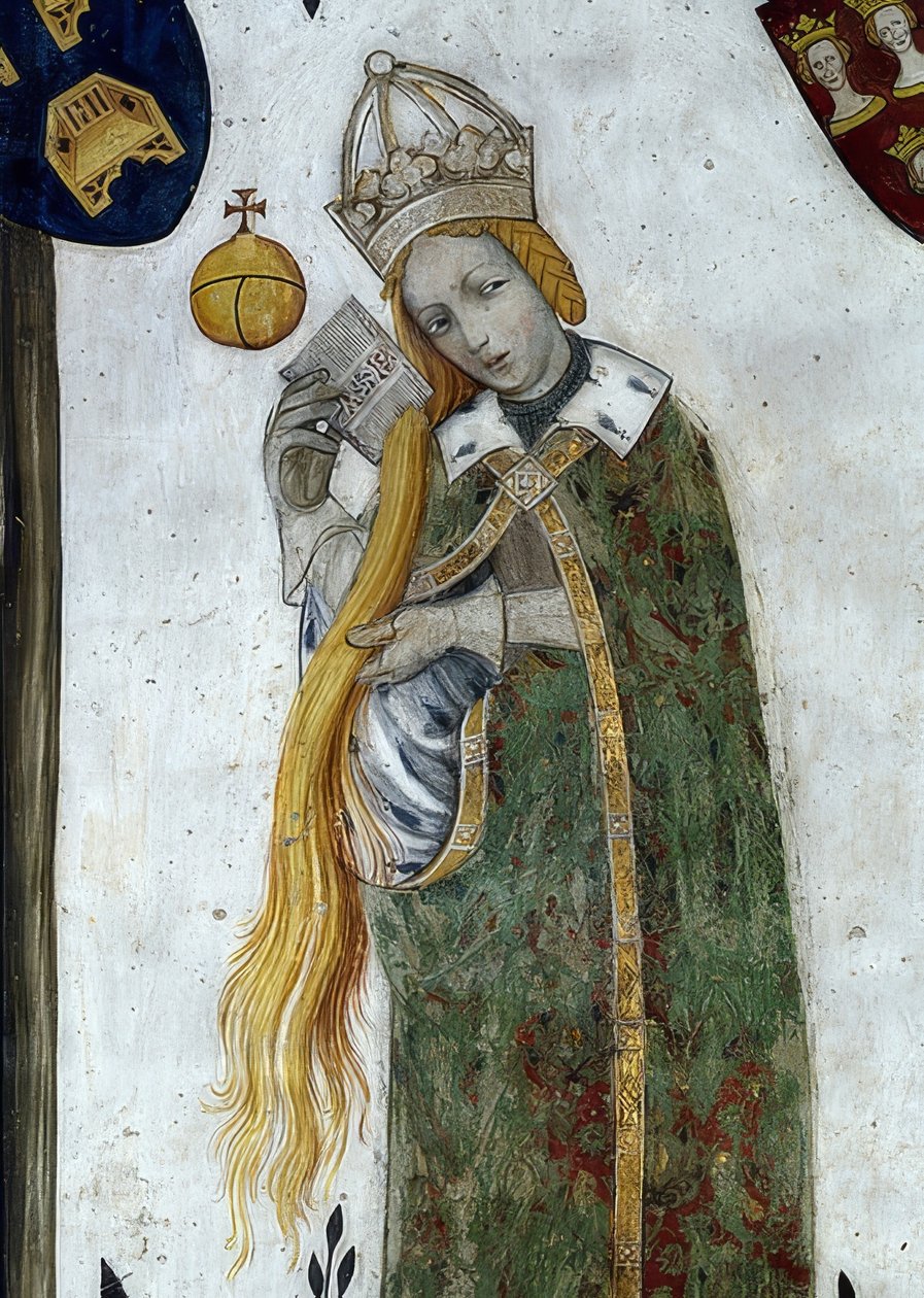 Darstellung der Markgrafen von Saluzzo und ihrer Gemahlinnen als historische und mythologische Helden und Heldinnen (Detail) von Giacomo Jaquerio
