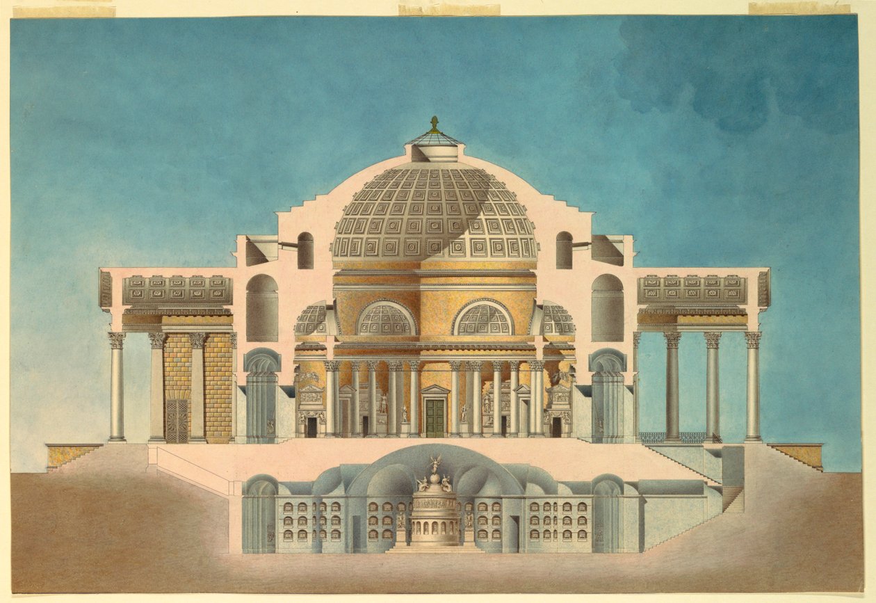 Zeichnung für ein Oratorium (Gedenkkapelle) von Giacomo Quarenghi