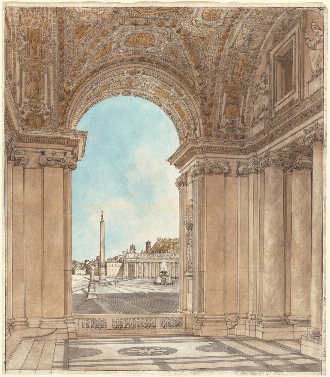 Der Petersplatz durch einen Bogen der Basilika gesehen von Giacomo Quarenghi