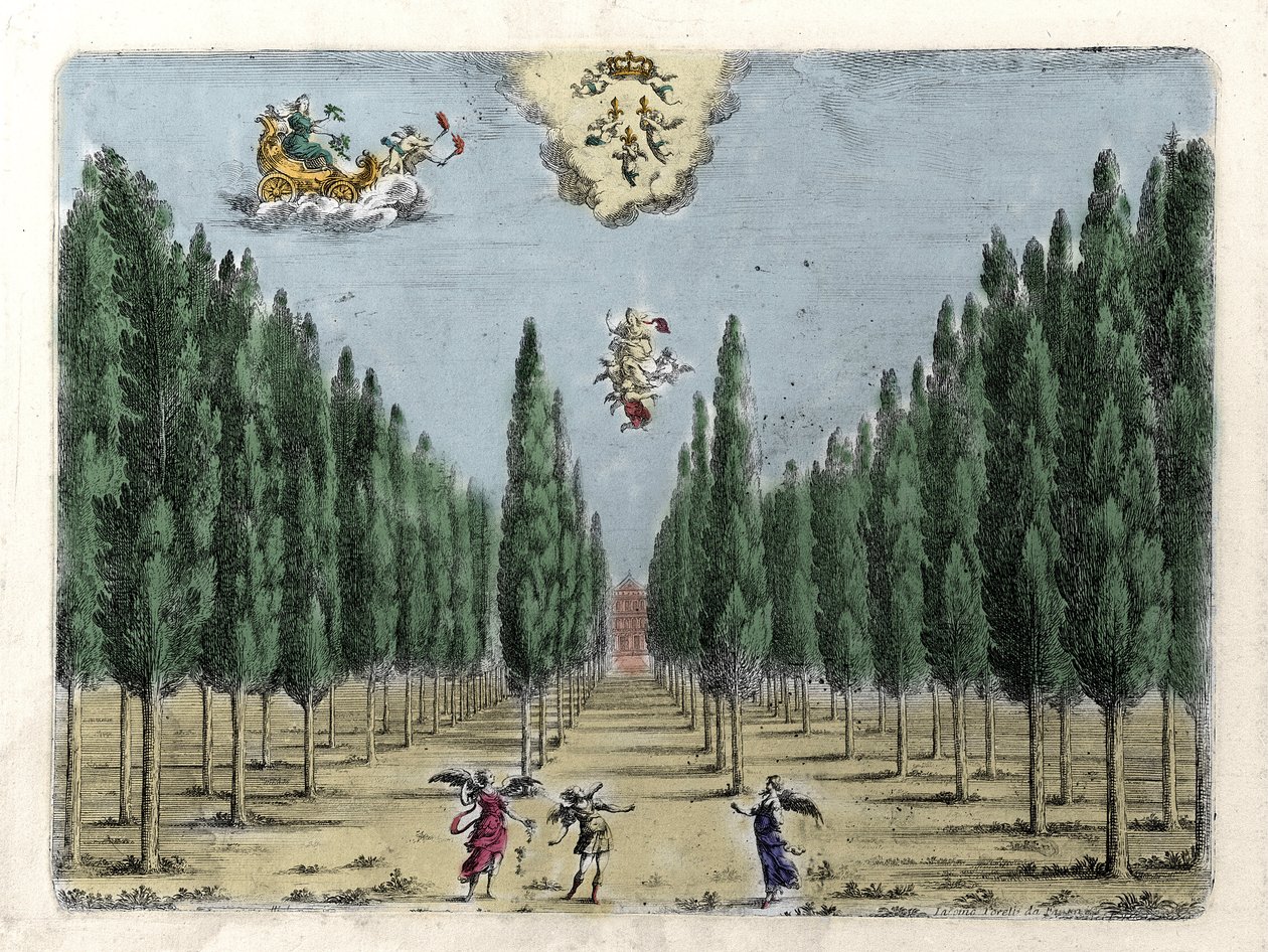 Illustration für die Oper in 5 Akten „La finta pazza“ (Die vorgetäuschte Verrückte) von Francesco Sacrati. Gravur von Jacopo Torelli von Giacomo Torelli