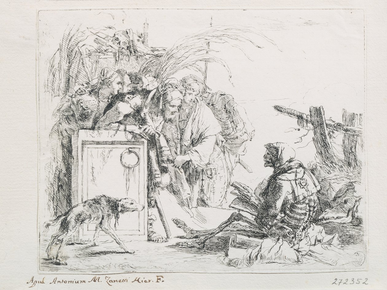 Der Besuch beim Tod. Aus der Serie Capriccios, Mitte des 18. Jahrhunderts von Giambattista Tiepolo