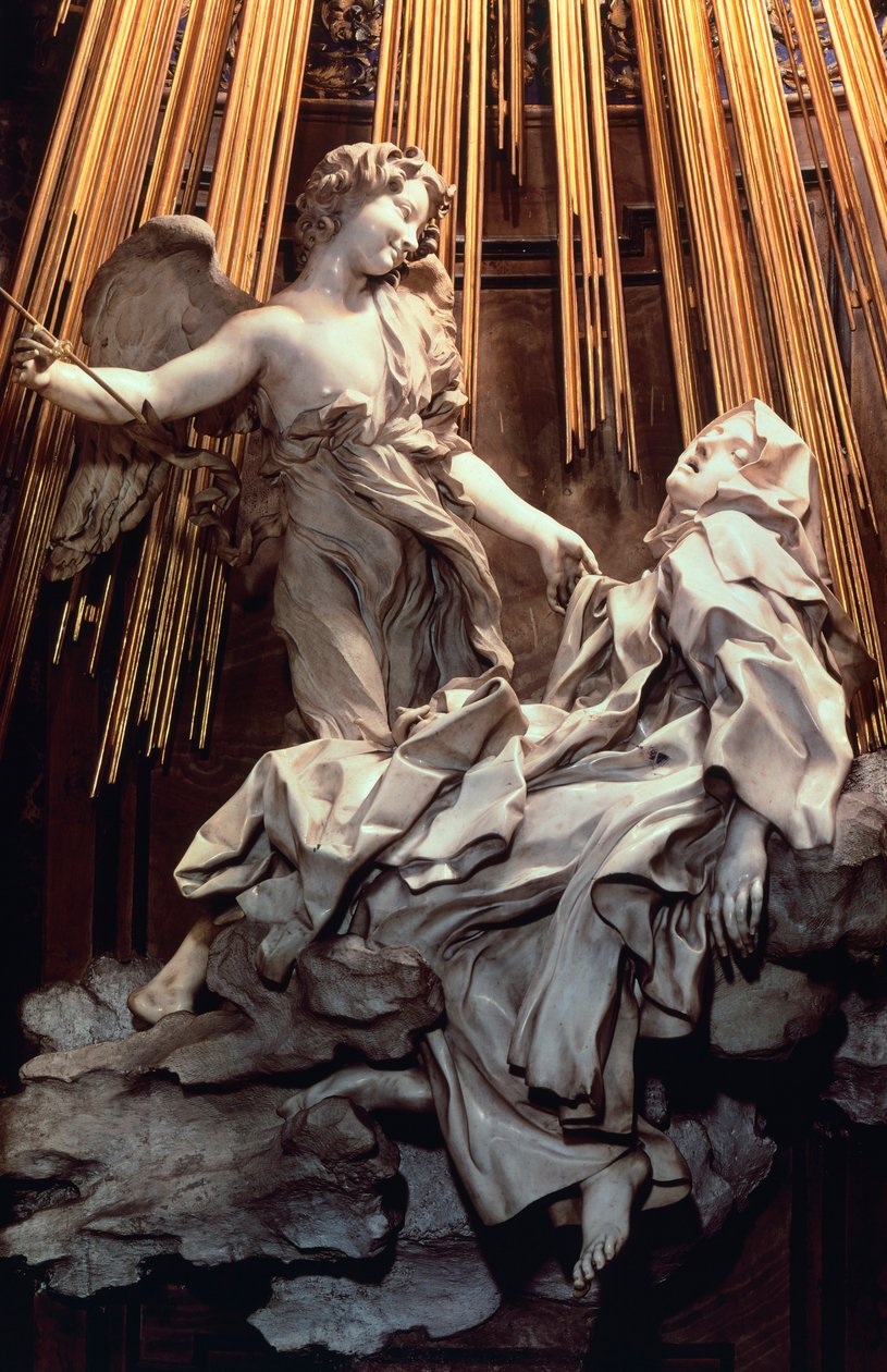 Ekstase der Heiligen Teresa von Avila, von Gian Lorenzo Bernini, Skulptur in Marmor und vergoldeter Bronze von Gian Lorenzo Bernini