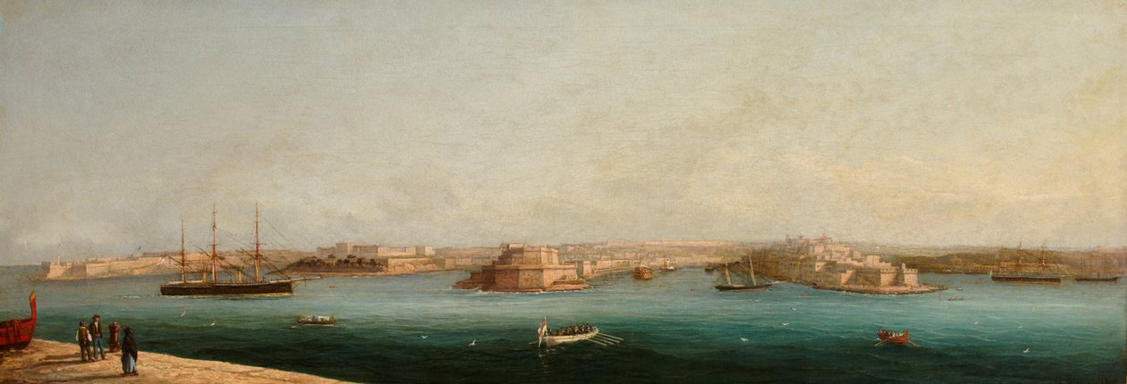 Großer Hafen und Drei Städte von der Uferpromenade von Valletta, 1869 von Giancinto Gianni