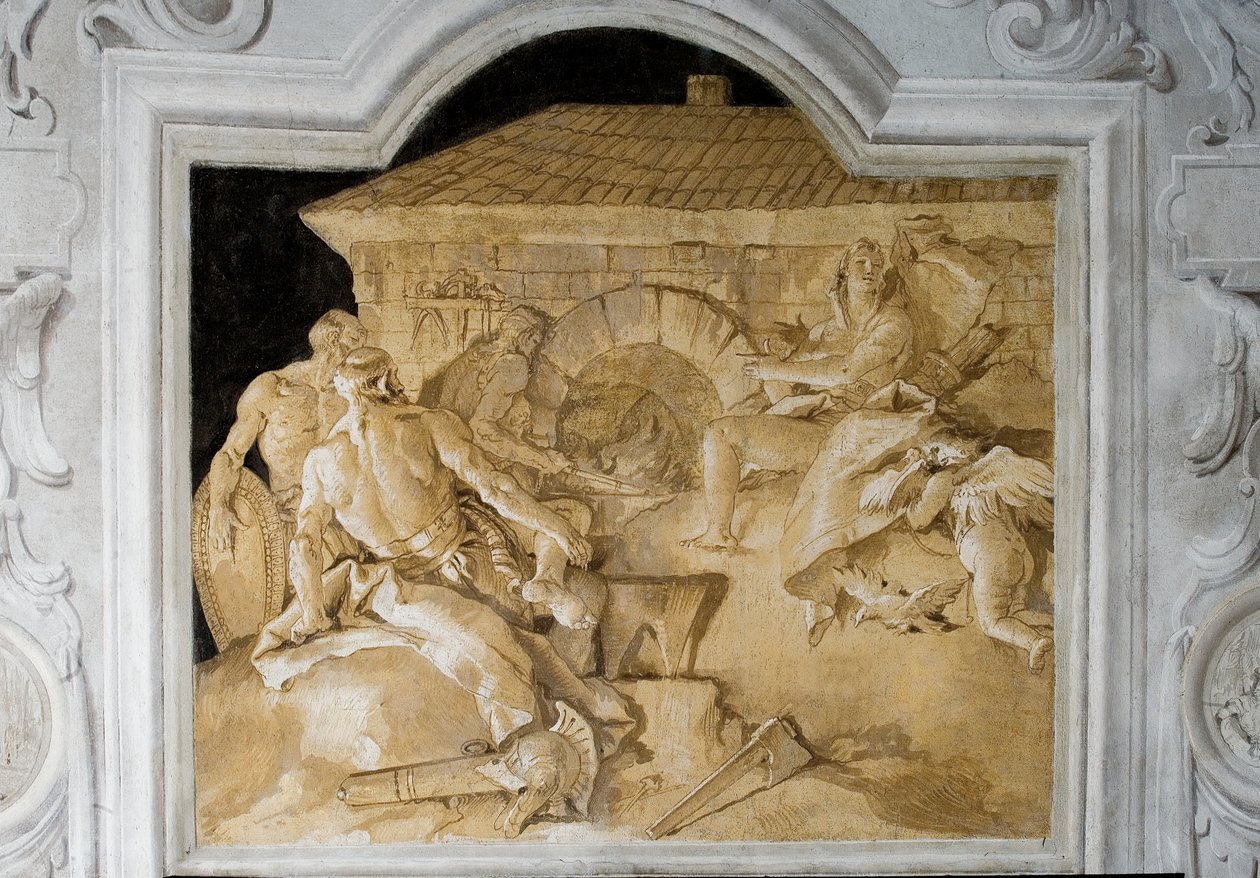 Vulkan in seiner Schmiede, aus dem Raum der Aeneis in der Palazzina, 1757 von Giovanni Domenico Tiepolo