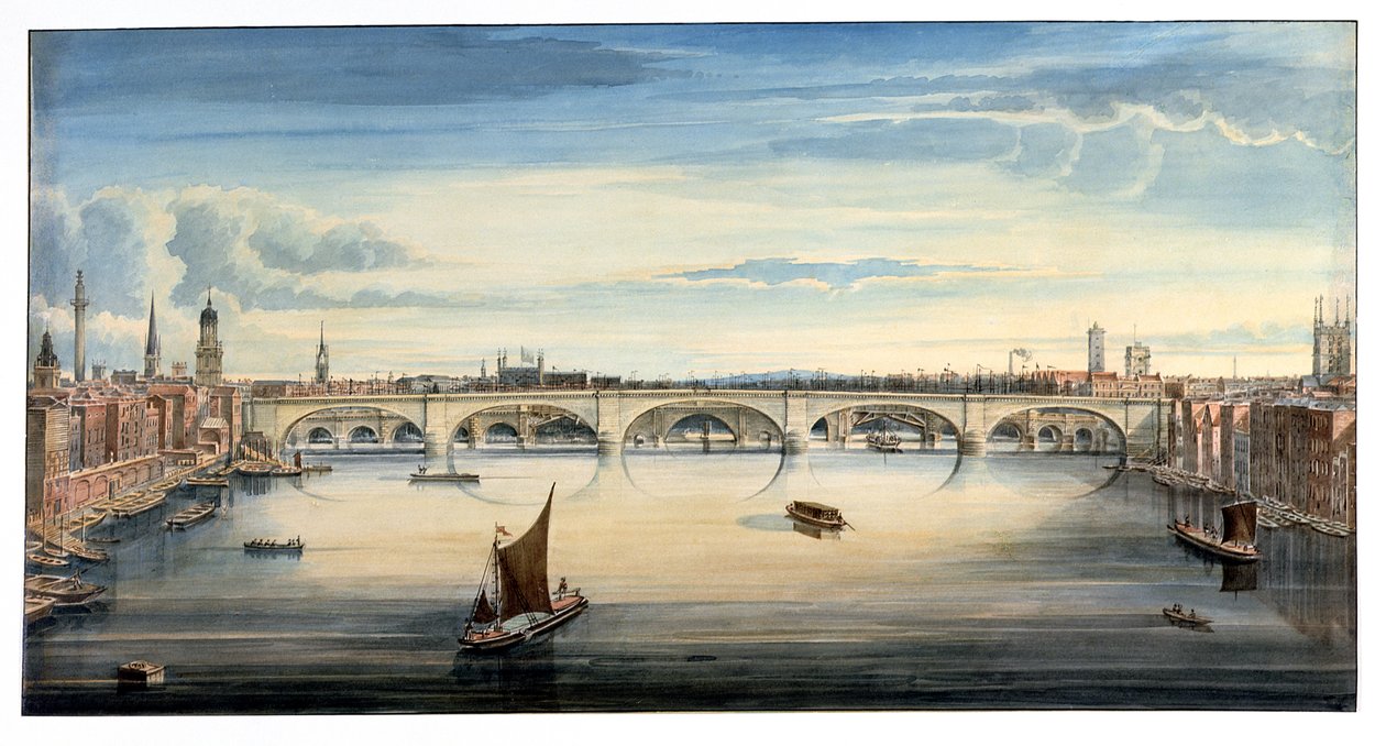 Westansicht der neuen London Bridge und der alten London Bridge, 1830 von Gideon Yates