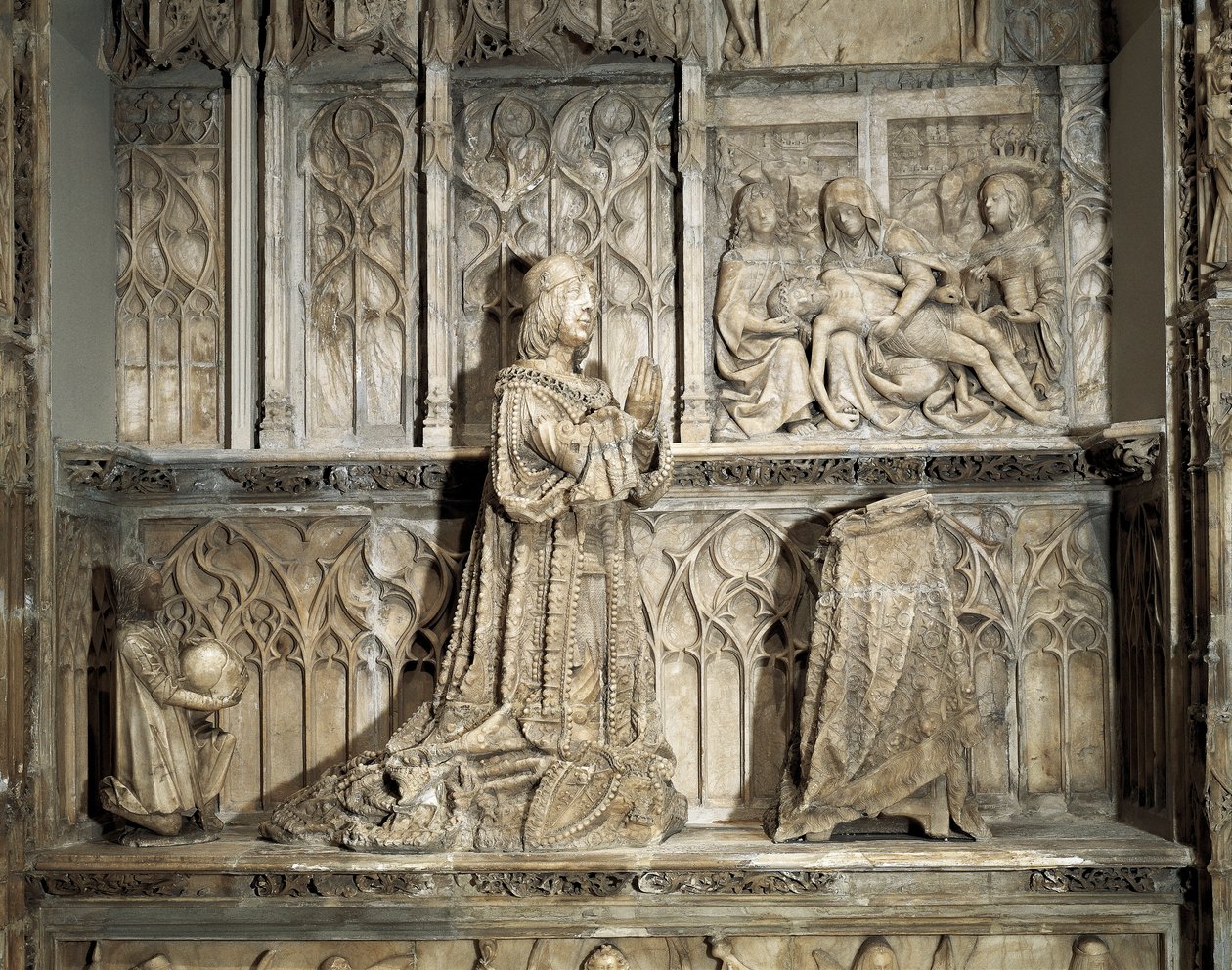 Gotische Kunst: Grabmal von Juan de Padilla (1490-1521). Hidalgo und revolutionärer Kastilier, bekannt für seine Teilnahme am Krieg der Gemeinden von Kastilien. Marmorskulptur von Gil de SILOE, um 1500. Burgos, Burgos Museum von Gil de Siloe