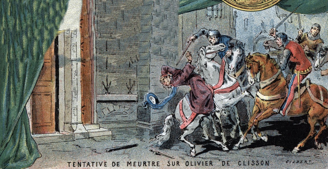 Mordversuch an Olivier V de Clisson (1336-1407), französischer Konstabler. Illustration von Gilbert, spätes 19. Jahrhundert von Gilbert