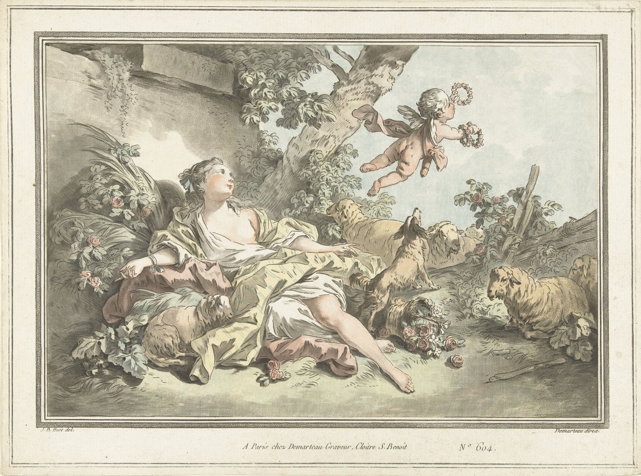 Hirtin mit wegfliegendem Amor von Gilles Antoine Demarteau