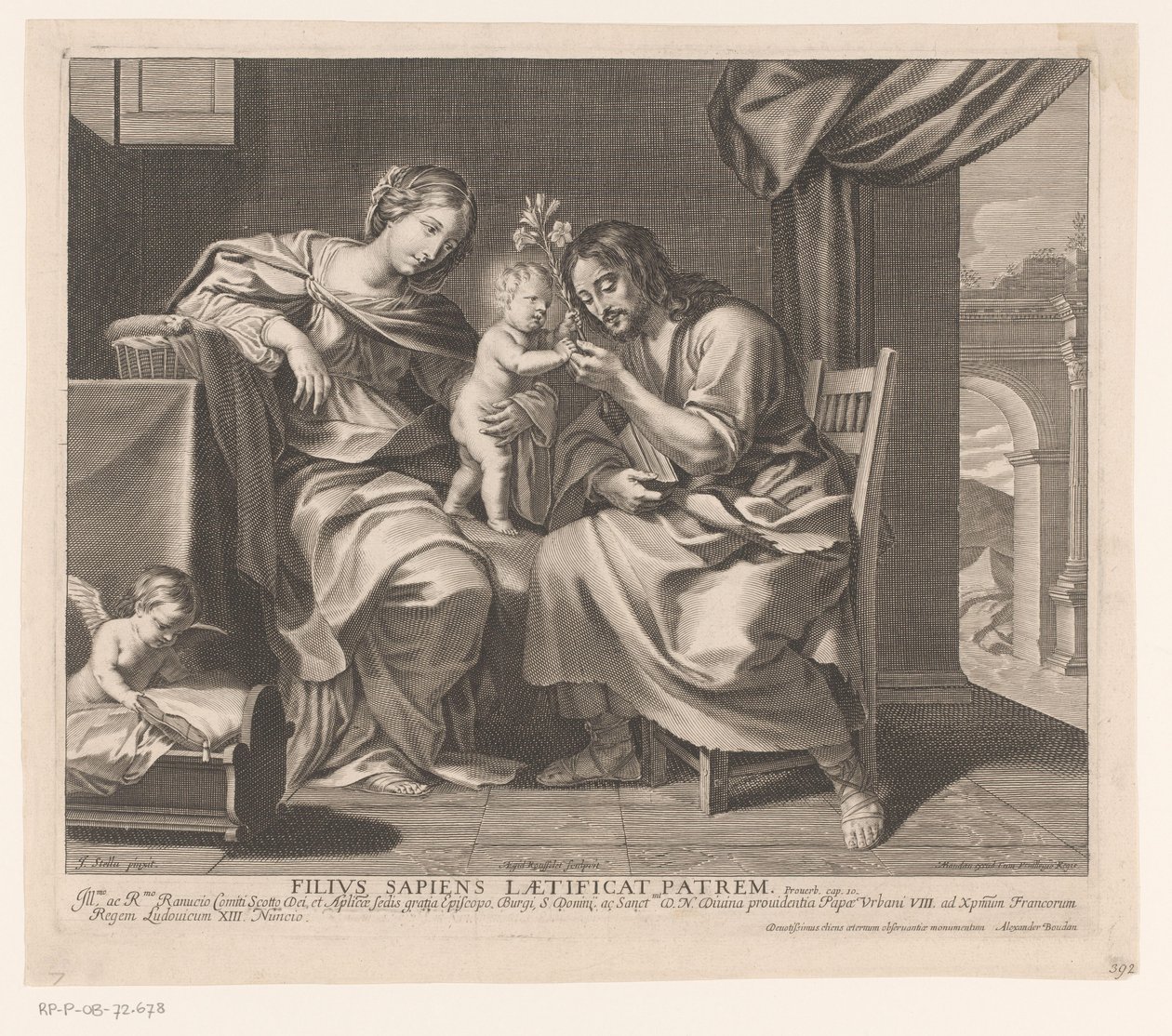 Heilige Familie und Engel, der eine Wiege richtet von Gilles Rousselet