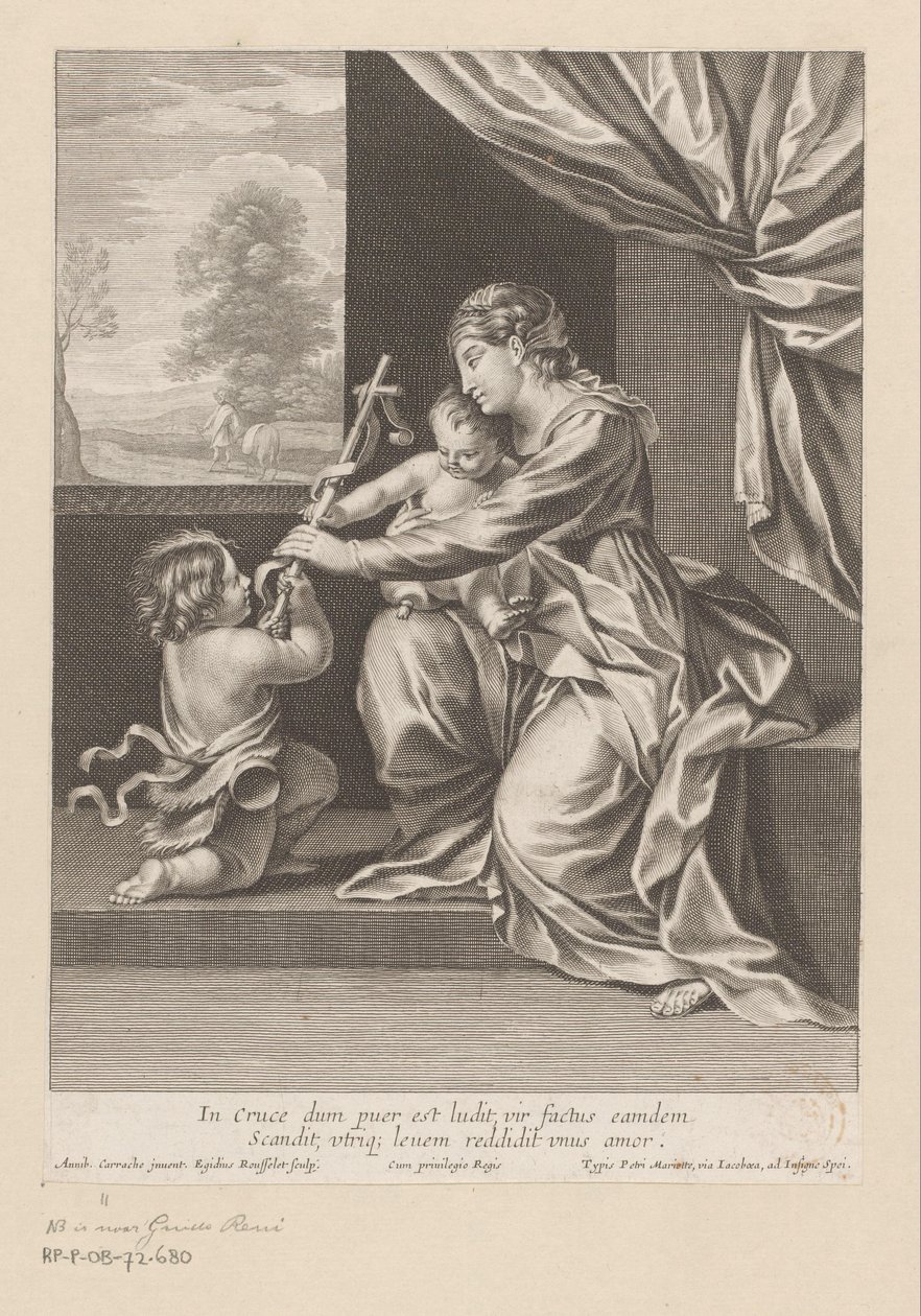 Maria mit Kind und Johannes dem Täufer, der ein Kreuz überreicht von Gilles Rousselet