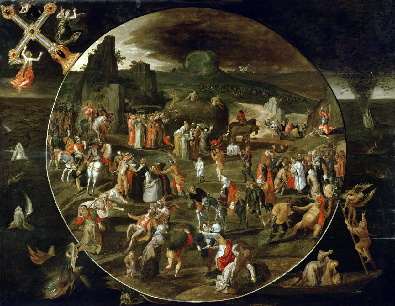 Der Heuwagen, Allegorie der Eitelkeit der Welt von Gillis (workshop of) Mostaert