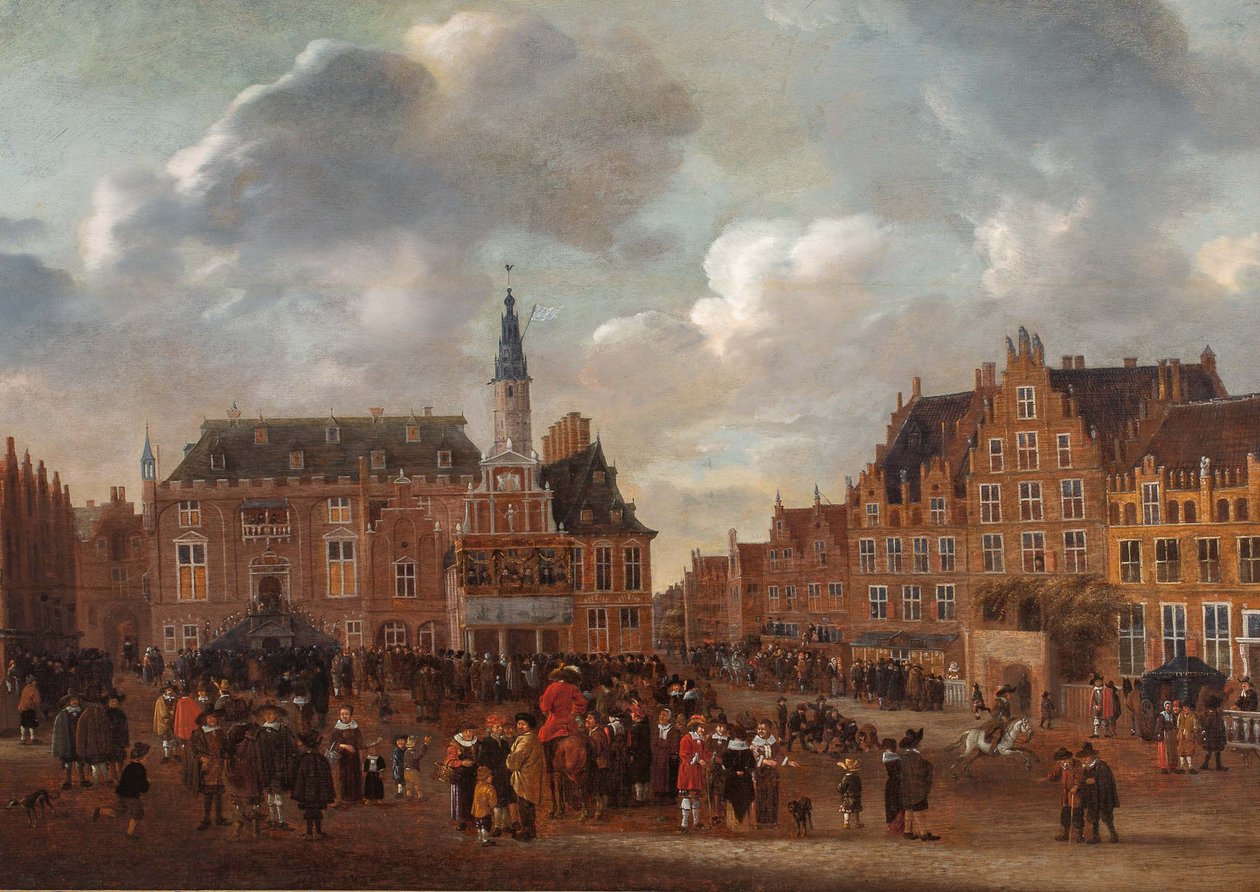 Die Verkündung des Friedensvertrags von Münster 1648 vom Balkon des Rathauses von Haarlem von Gillis Rombouts