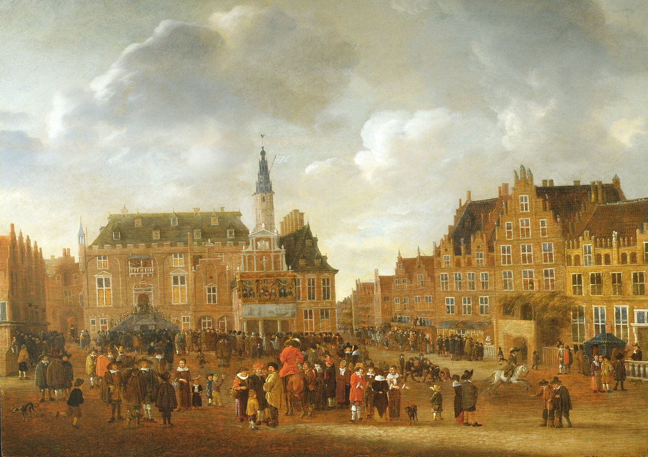 Die Verkündung des Friedensvertrags von Münster 1648 vom Balkon des Rathauses von Haarlem von Gillis Rombouts
