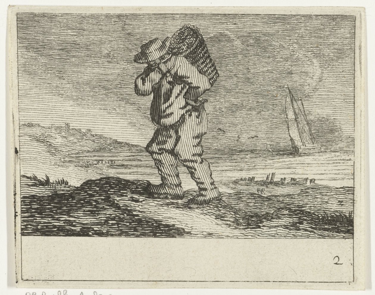 Dünenlandschaft mit einem Fischer (Verschiedene Strände und Wassersichten von Jan Percelles) von Gillis van Scheyndel (I)