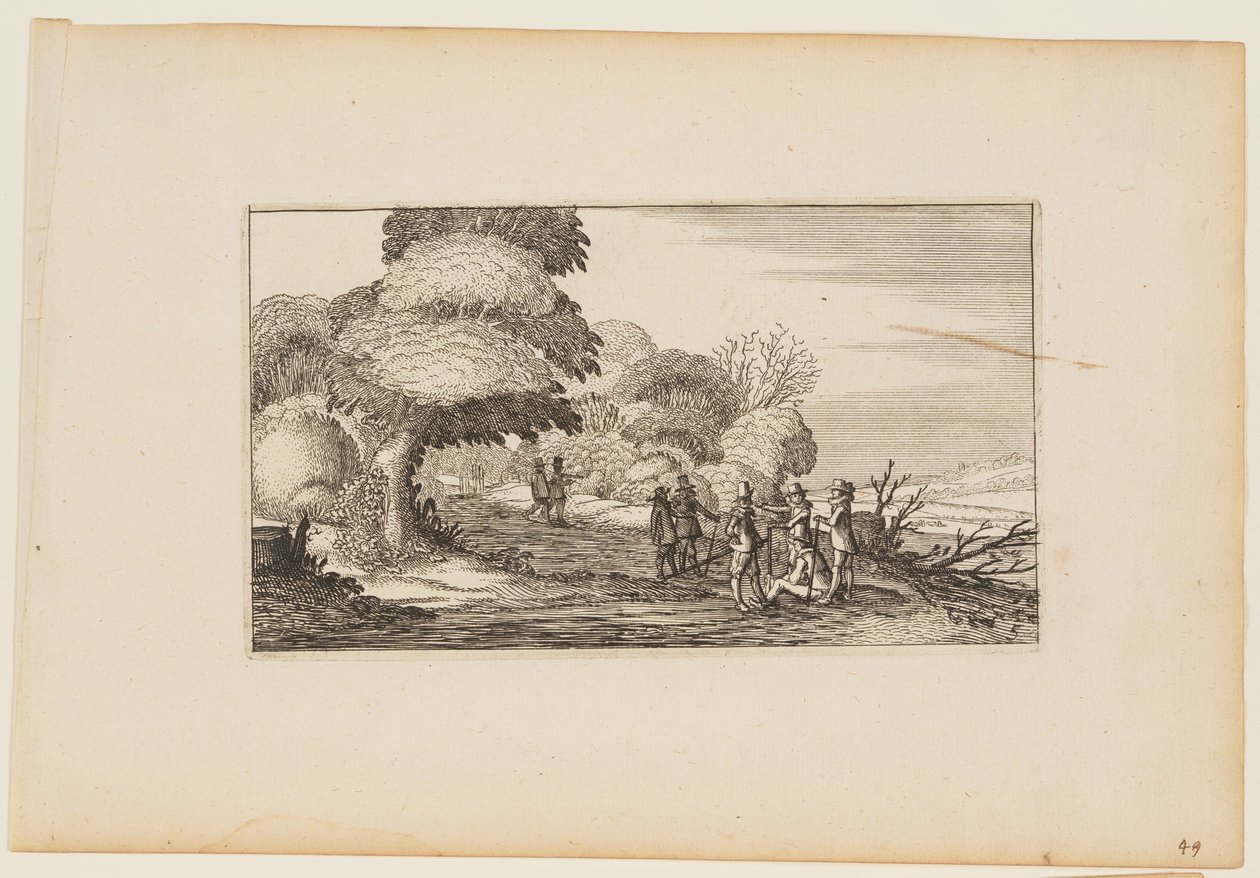 Männer mit Musketen auf einem Pfad durch den Wald, aus Zwölf Landschaften mit Figuren von Gillis van Scheyndel