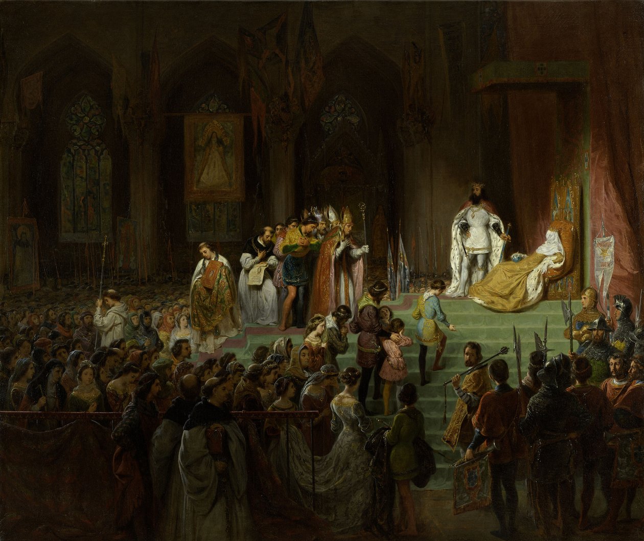 Die Krönung der toten Inês de Castro in der Kathedrale von Coimbra von Gillot Saint Evre