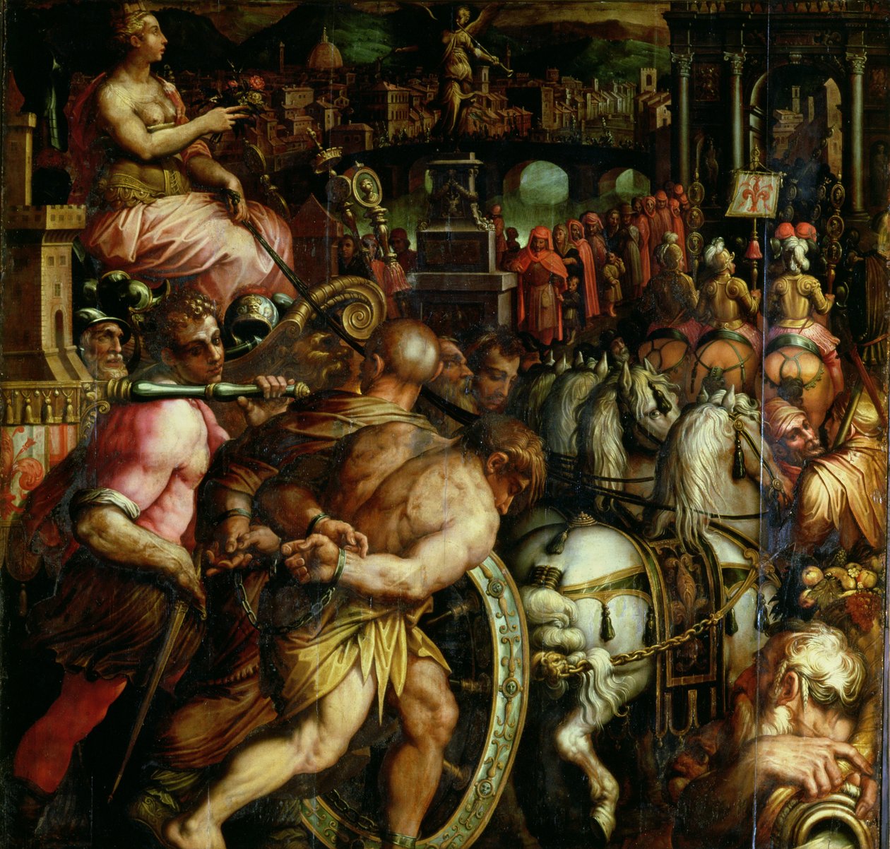 Der Triumph nach dem Krieg mit Pisa von der Decke des Salone dei Cinquecento von Giorgio (and workshop) Vasari