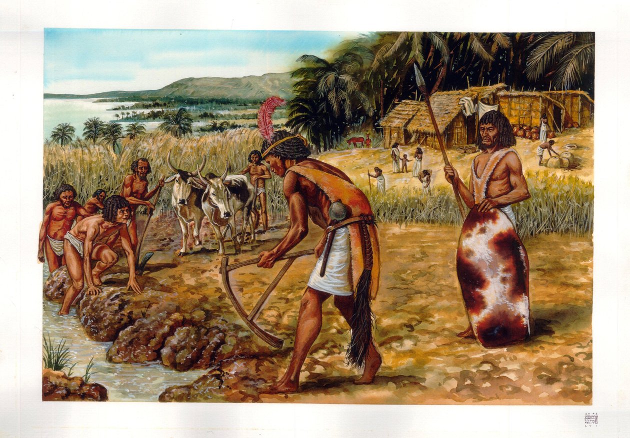 Ägyptische Antike: Zeremonie zur Zeit der Nilflut, prädynastisches Ägypten, 3. Jahrtausend v. Chr. von Giorgio Albertini