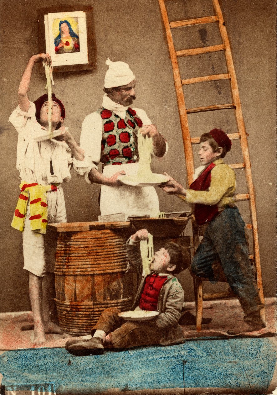 Kinder essen Spaghetti mit den Händen, Neapel, ca. 1865 von Giorgio Conrad