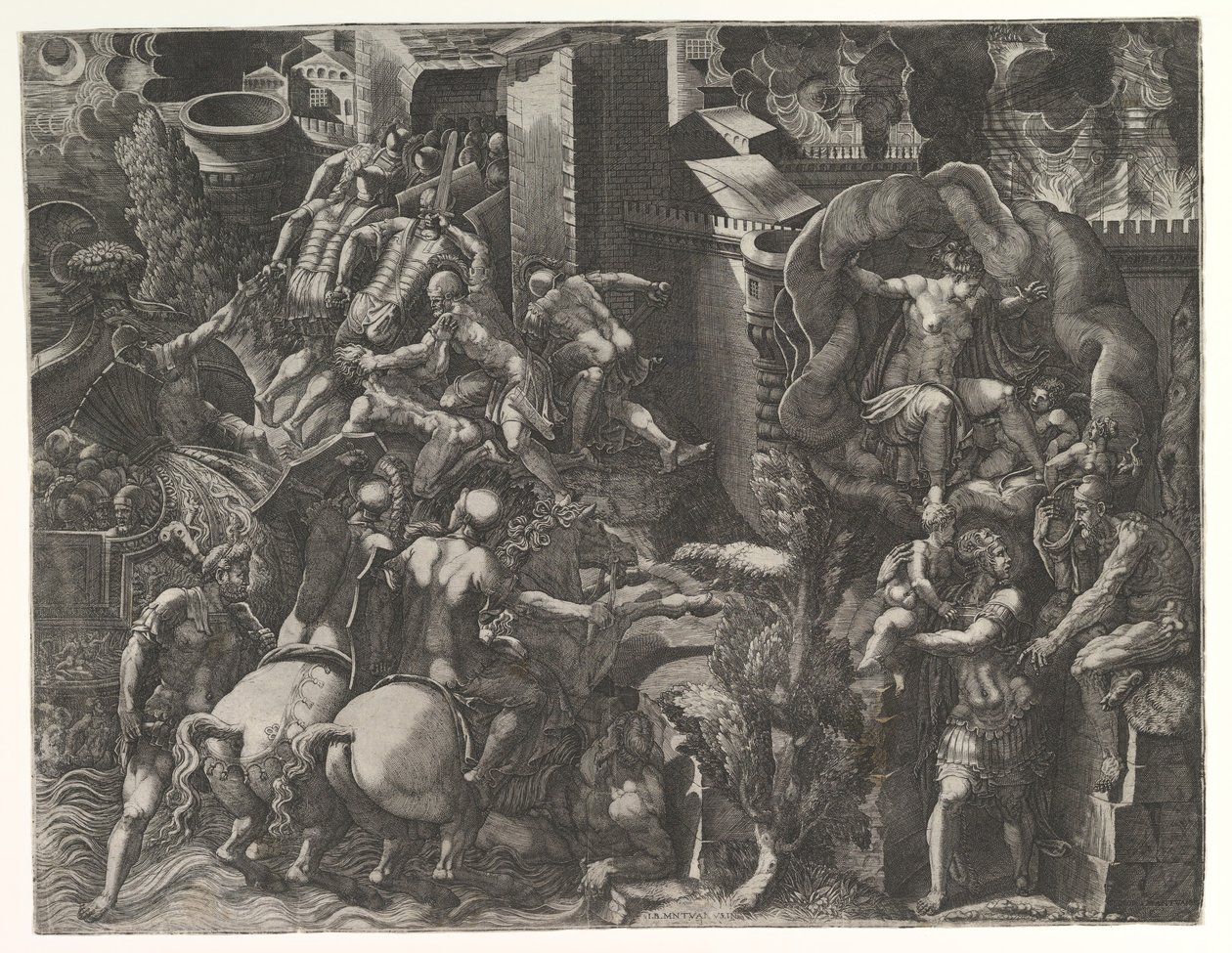 Der Fall von Troja und die Flucht des Aeneas, Mitte der 1540er Jahre von Giorgio Ghisi