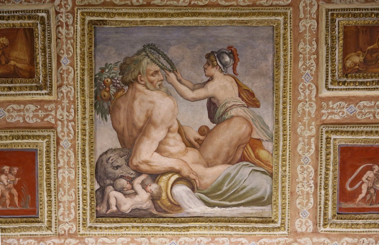 (Detail) Ceres stillt Triptolemus, Altoviti-Decke, 1553, Fresko von Giorgio Vasari