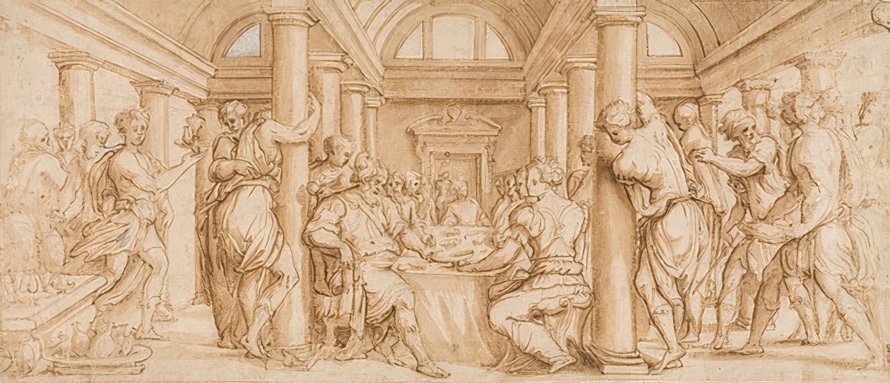 Hochzeitsmahl von Esther und Ahasverus von Giorgio Vasari