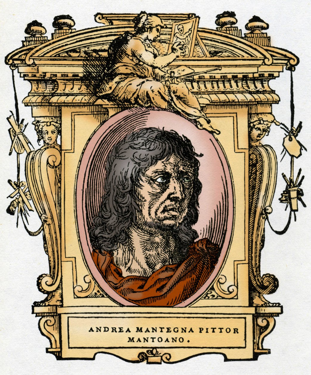 Porträt des Malers Andrea Mantegna (1431-1506) Xylographie aus „The Life of Painters“ von Giorgio Vasari von Giorgio Vasari