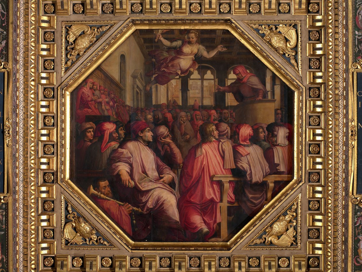 Rede von Antonio Giacomini für den Krieg gegen Pisa in der Sala dei Duecento von Giorgio Vasari