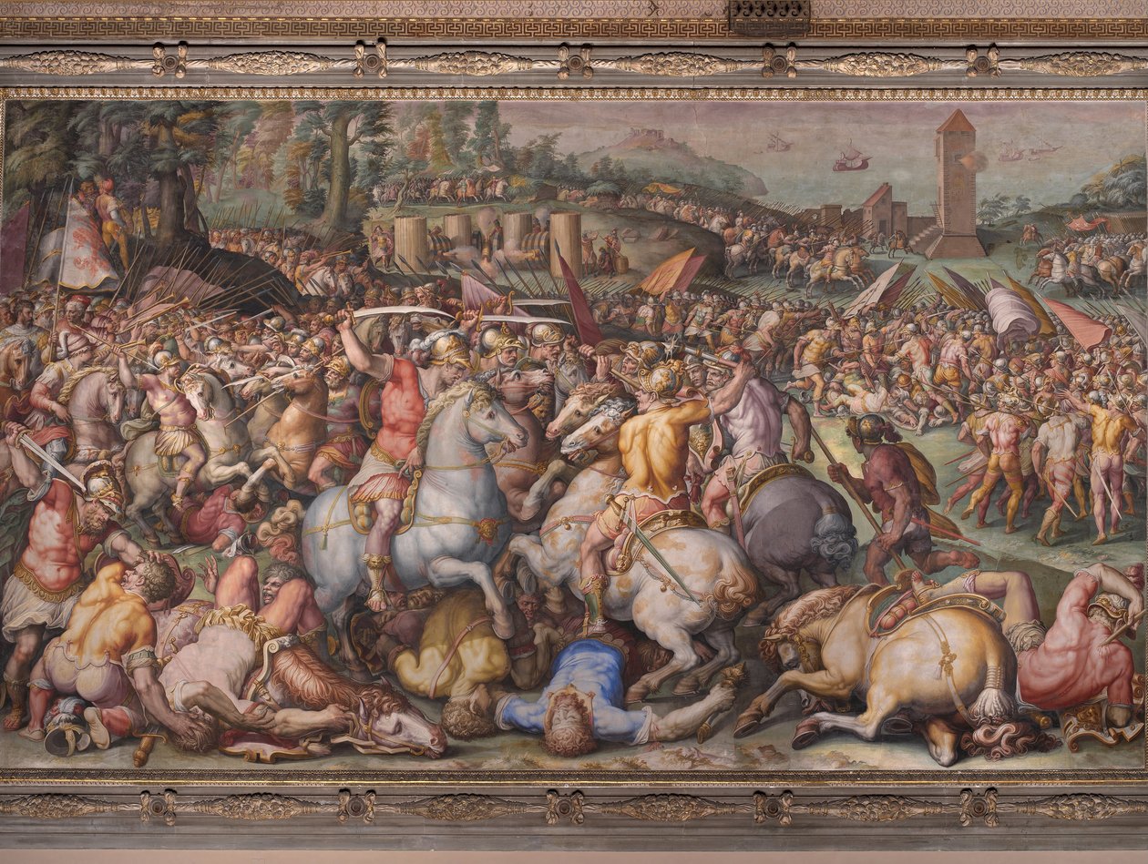 Die Niederlage der Pisaner am Turm von San Vincenzo, aus dem Salone dei Cinquecento, 1569 von Giorgio Vasari