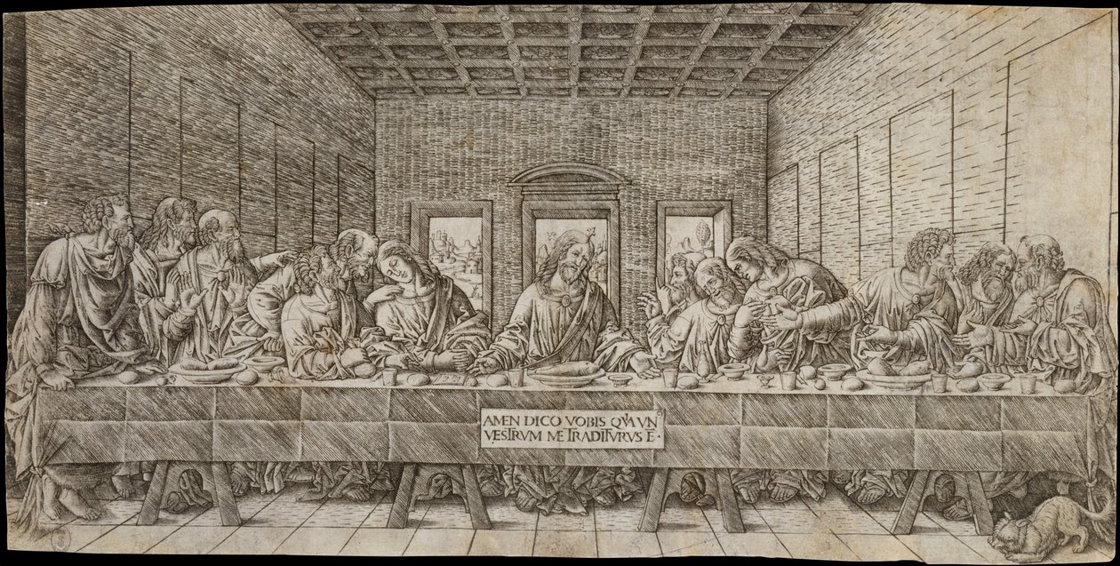 Das letzte Abendmahl, mit einem Spaniel, ca. 1500 von Giovan Pietro Birago