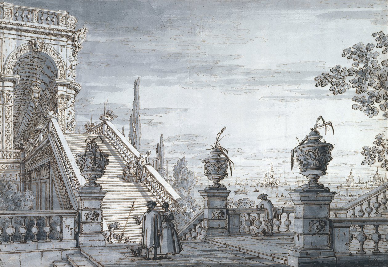 Ein Capriccio mit einer monumentalen Treppe von Giovanni Antonio Canal