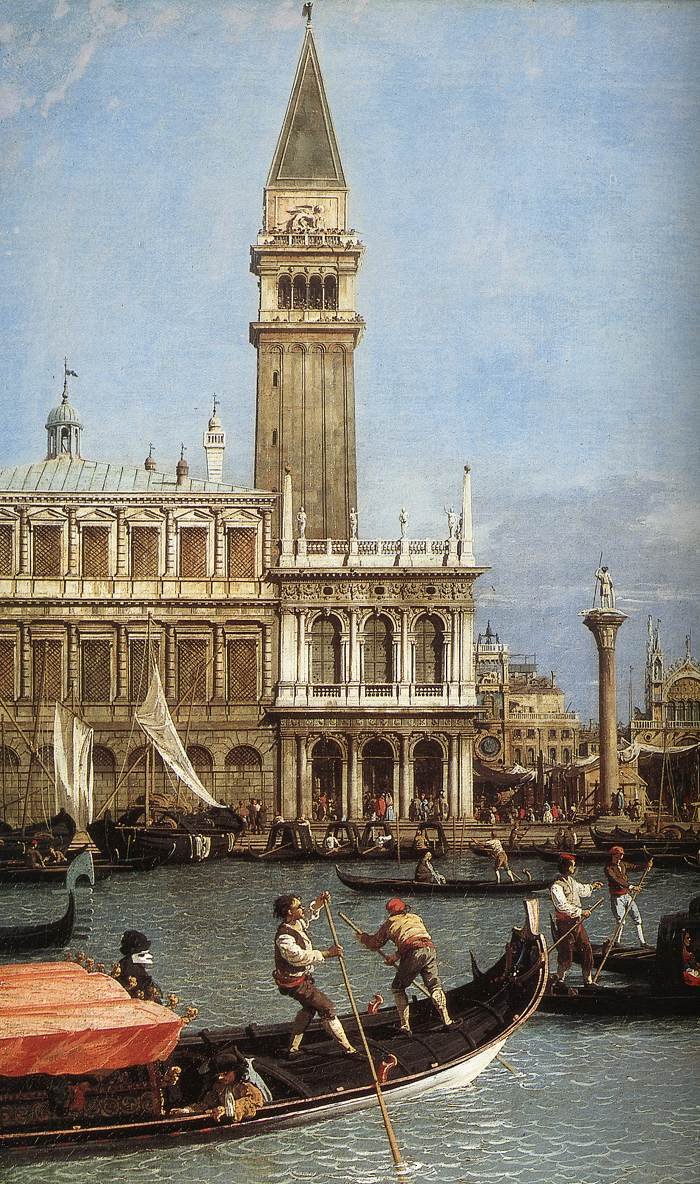 Rückkehr des Bucentoro zum Molo am Himmelfahrtstag (Detail) von Giovanni Antonio Canal