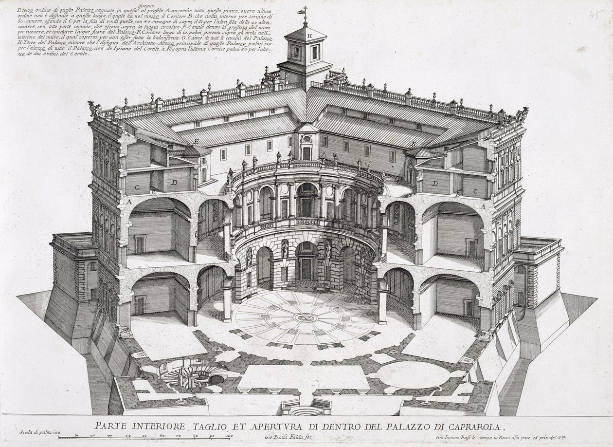 Querschnitt der Villa Caprarola, Bagnaia von Giovanni Battista Falda