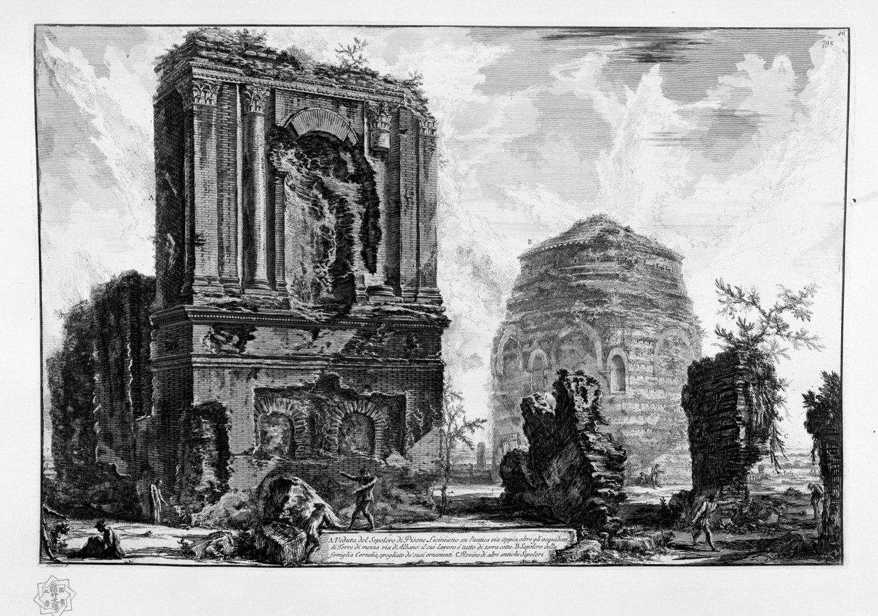 Ansicht des Grabmals von Pisone Liciniano an der antiken Via Appia von Giovanni-Battista Piranesi