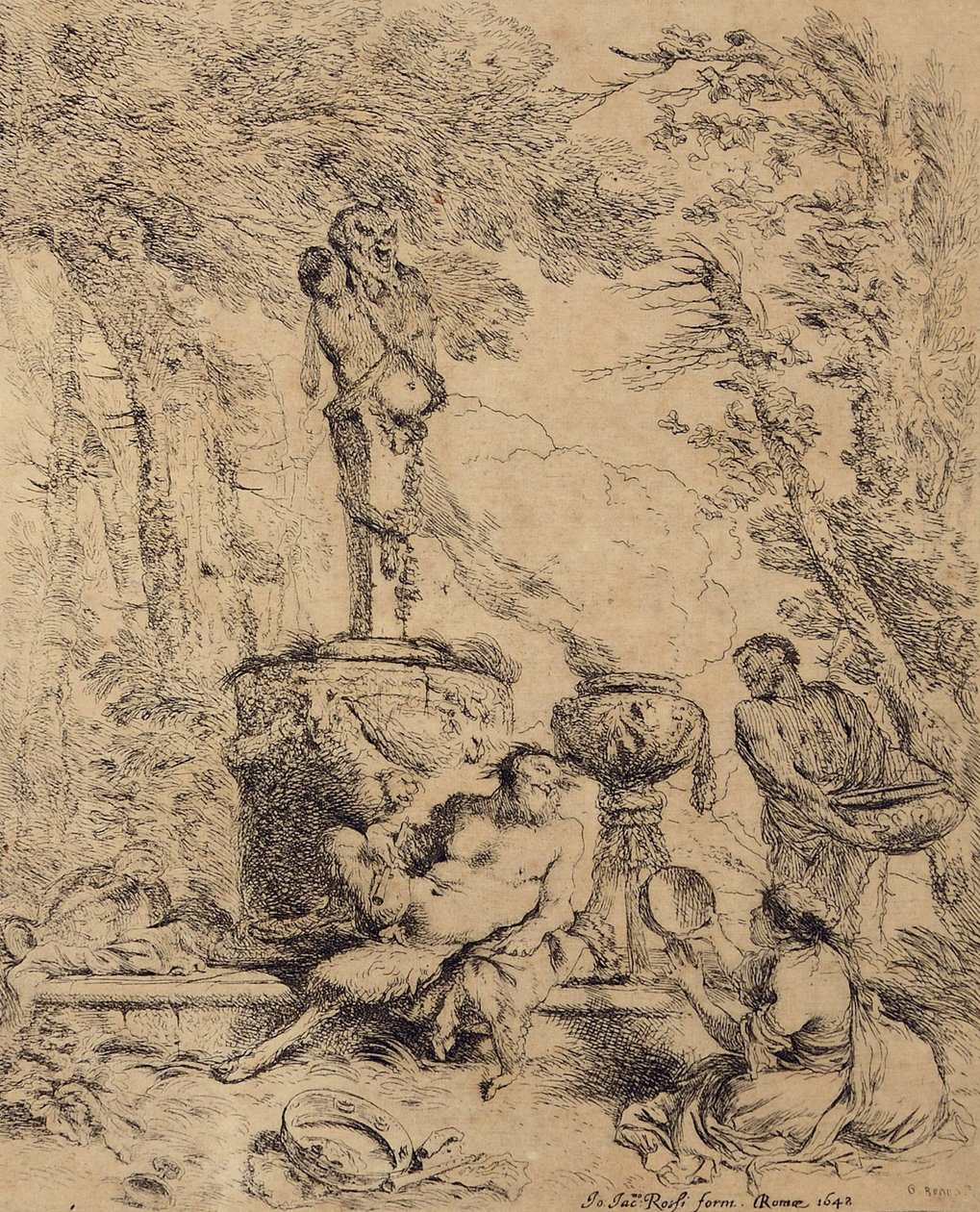 Pastorale Szene, Faun und die Schäferin oder Fest vor dem Altar des Gottes Terminus von Giovanni Benedetto Castiglione