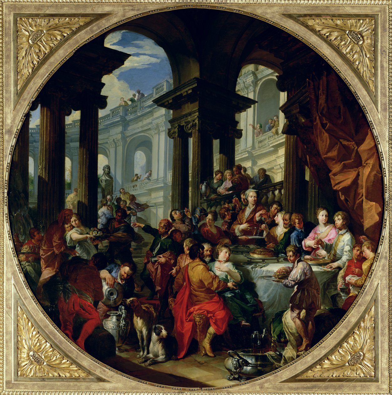 Fest unter einem ionischen Portikus, ca. 1720-25 von Giovanni Paolo Pannini