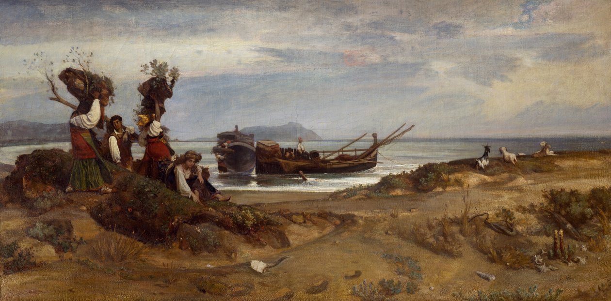 Frauen tragen Holz im Hafen von Anzio von Giovanni Costa