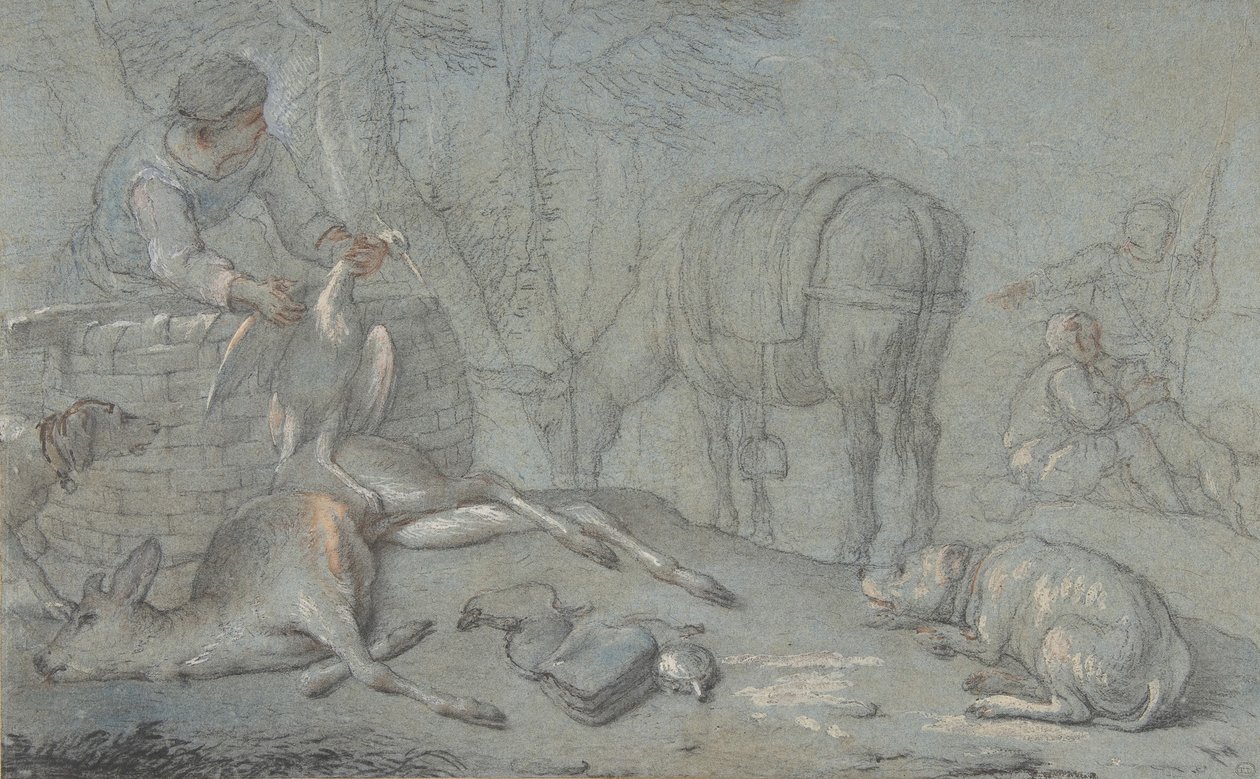 Jäger mit erlegtem Wild in einer Landschaft, 1600-1800 von Giovanni Agostino Cassana