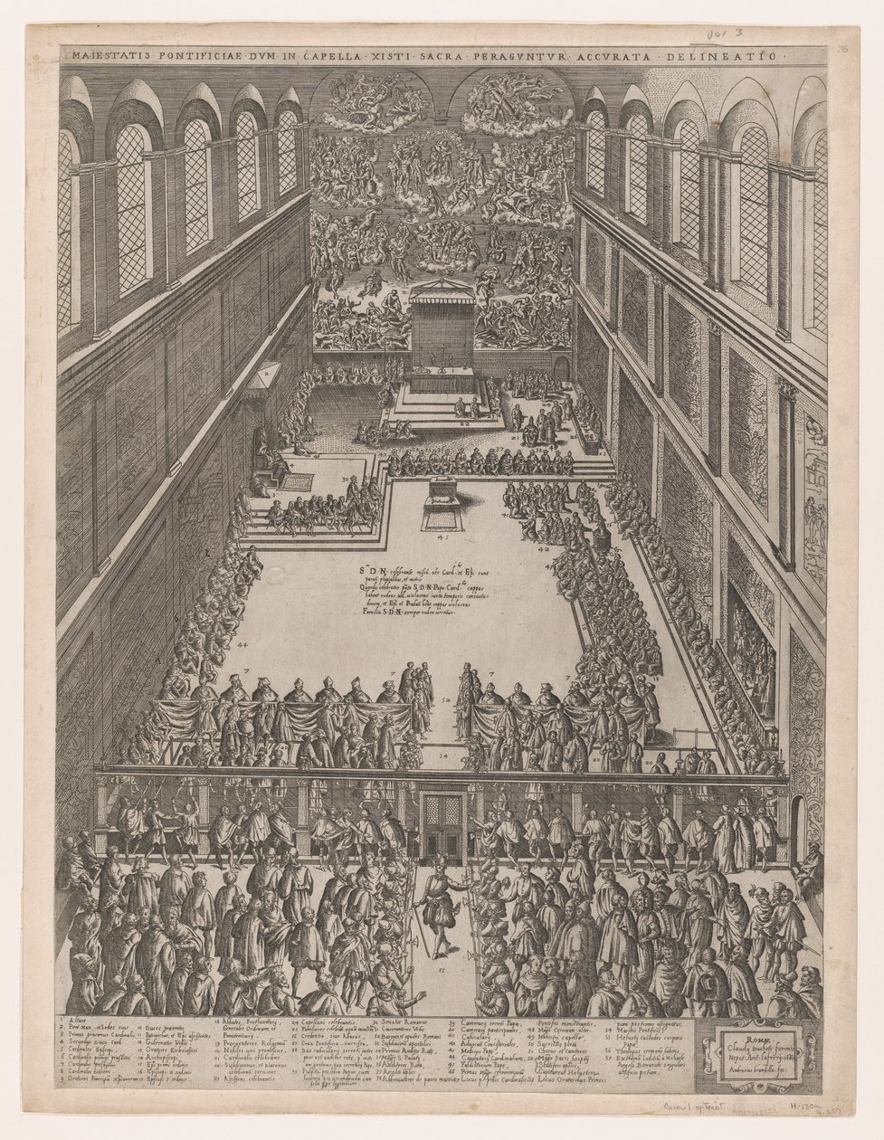 Speculum Romanae Magnificentiae: Eine päpstliche Versammlung in der Sixtinischen Kapelle, Michelangelos Decke von Giovanni Ambrogio Brambilla