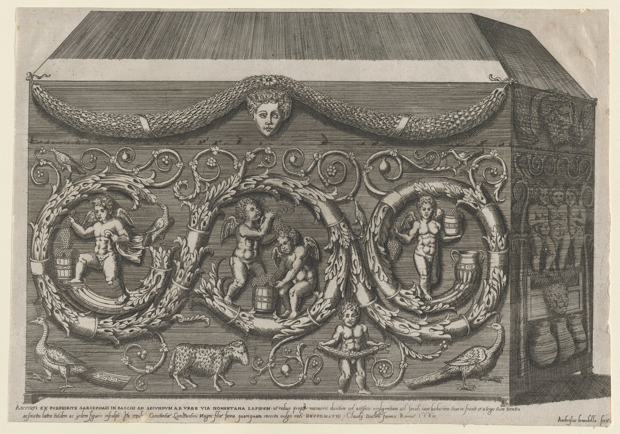 Speculum Romanae Magnificentiae: Dekorierter Sarkophag mit Arabesken, 1582 von Giovanni Ambrogio Brambilla