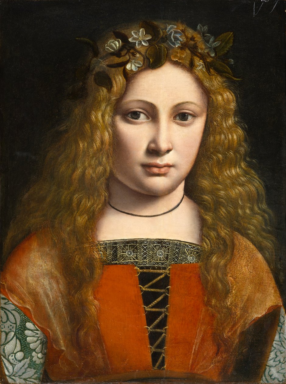 Porträt eines jungen Mädchens mit Blumen gekrönt, ca. 1490 von Giovanni Antonio Boltraffio