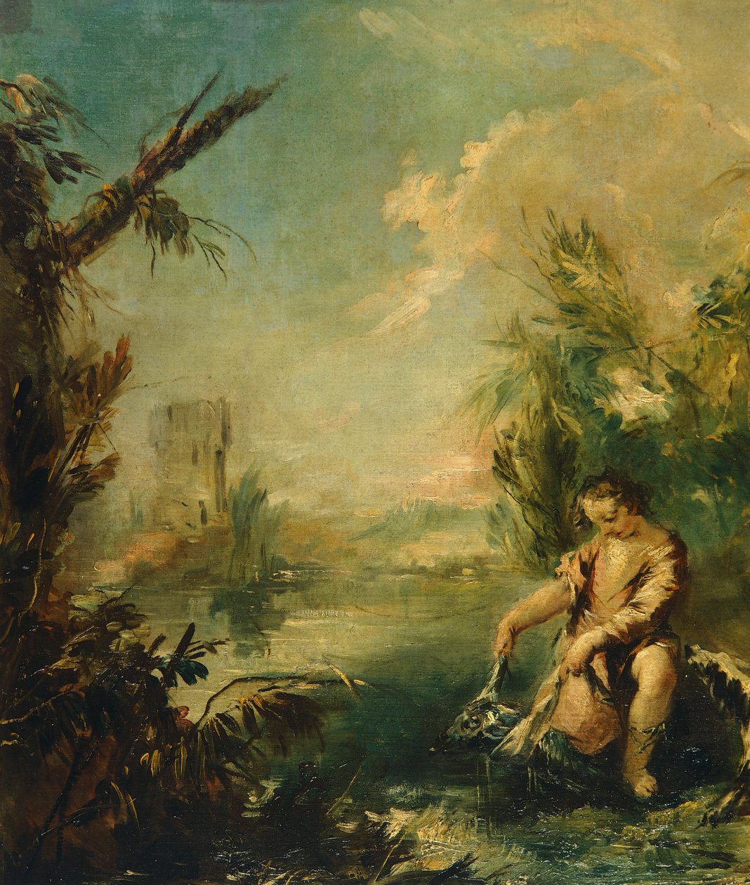 Detail von Tobias und Fisch von Giovanni Antonio Guardi