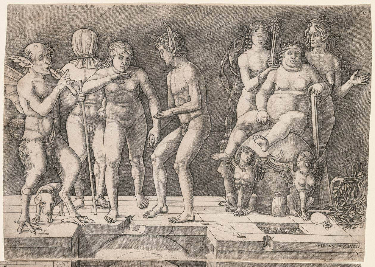 Allegorie des Falls der unwissenden Menschheit: Virtus Combusta, um 1500-1505 von Giovanni Antonio da Brescia